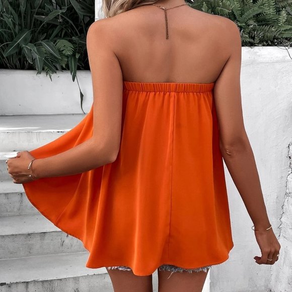 Orange Preppy Womens High Low Tube Top - Picture 2 of 5